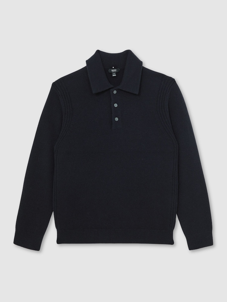 Marinha - Reiss Deansgate Wool-Blend Polo Jumper with Cashmere - Imagem 2 de 6