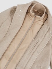 Reiss Oatmeal Brown Fuel Wool-Blend Gilet-Insert Coat - Image 9 of 9