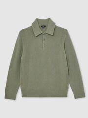 Reiss Sage Green Deansgate Wool-Blend Polo Jumper with Cashmere - Image 2 of 6