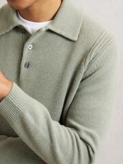Reiss Sage Green Deansgate Wool-Blend Polo Jumper with Cashmere - Image 3 of 6