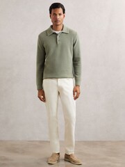 Reiss Sage Green Deansgate Wool-Blend Polo Jumper with Cashmere - Image 4 of 6