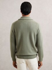 Reiss Sage Green Deansgate Wool-Blend Polo Jumper with Cashmere - Image 5 of 6