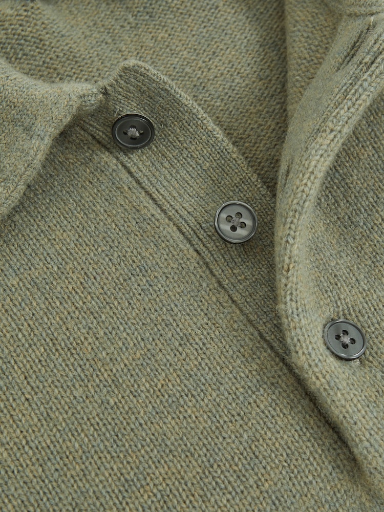 Reiss Sage Green Deansgate Wool-Blend Polo Jumper with Cashmere - Image 6 of 6