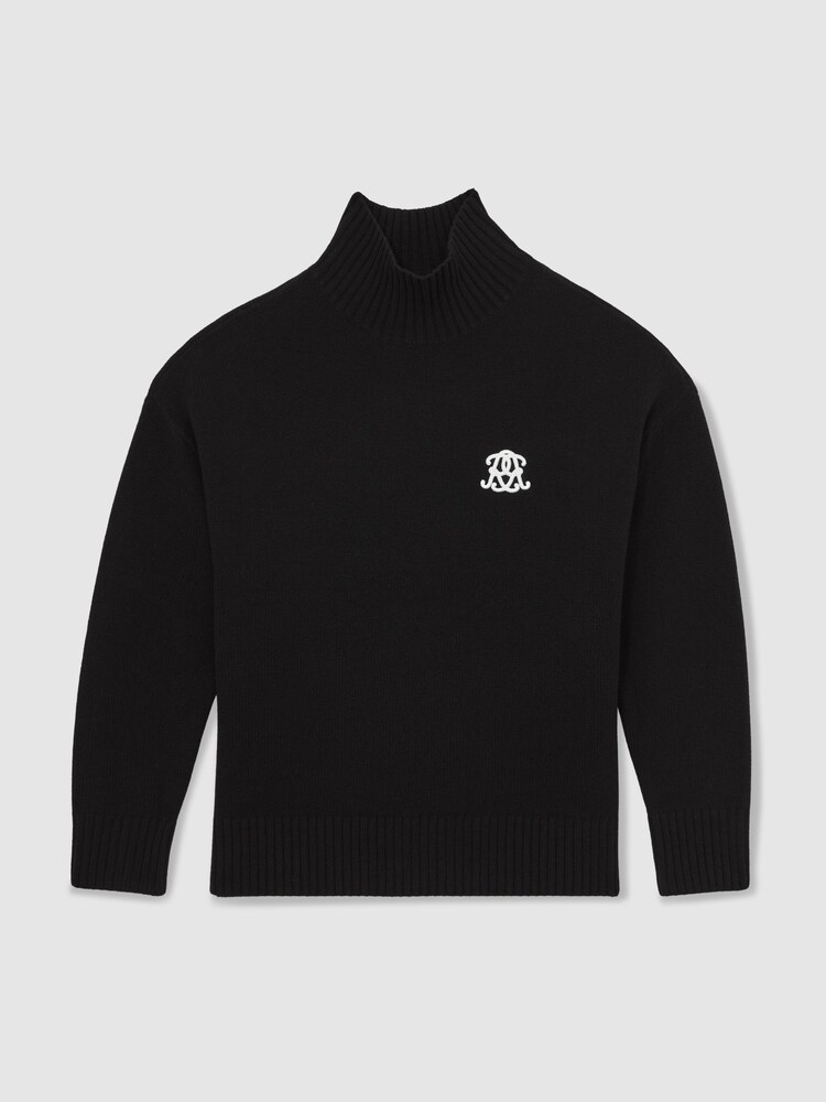 Reiss Black Curtis Monogram Wool Funnel-Neck Jumper - Image 2 of 6
