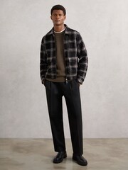 Reiss Navy Varena Zip-Through Check Overshirt with Wool - Image 3 of 6