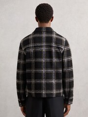 Reiss Navy Varena Zip-Through Check Overshirt with Wool - Image 5 of 6