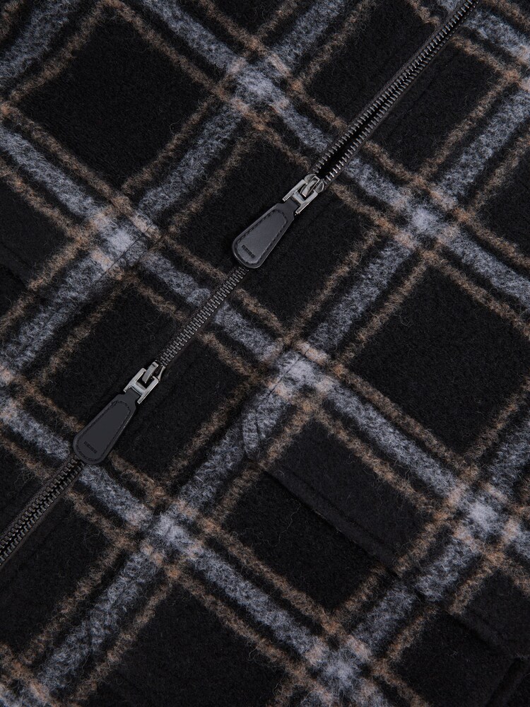 Reiss Navy Varena Zip-Through Check Overshirt with Wool - Image 6 of 6