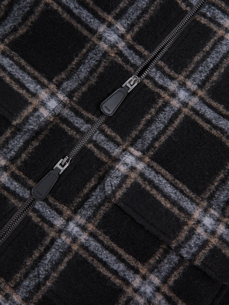 Reiss Navy Varena Zip-Through Check Overshirt with Wool - Image 6 of 6 Reiss Navy Varena Zip-Through Check Overshirt with Wool - Image 6 of 6