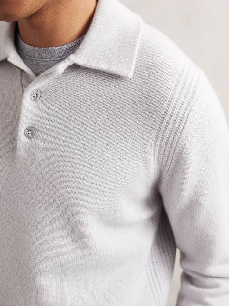 Reiss Ice Grey Deansgate Wool-Blend Polo Jumper with Cashmere - Image 1 of 6
