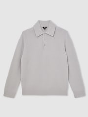 Reiss Ice Grey Deansgate Wool-Blend Polo Jumper with Cashmere - Image 2 of 6