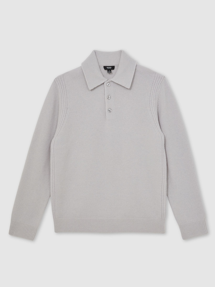 Reiss Ice Grey Deansgate Wool-Blend Polo Jumper with Cashmere - Image 2 of 6
