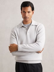 Reiss Ice Grey Deansgate Wool-Blend Polo Jumper with Cashmere - Image 3 of 6