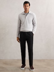 Reiss Ice Grey Deansgate Wool-Blend Polo Jumper with Cashmere - Image 4 of 6
