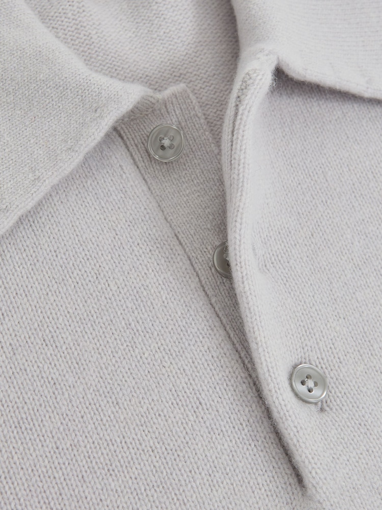 Reiss Ice Grey Deansgate Wool-Blend Polo Jumper with Cashmere - Image 6 of 6