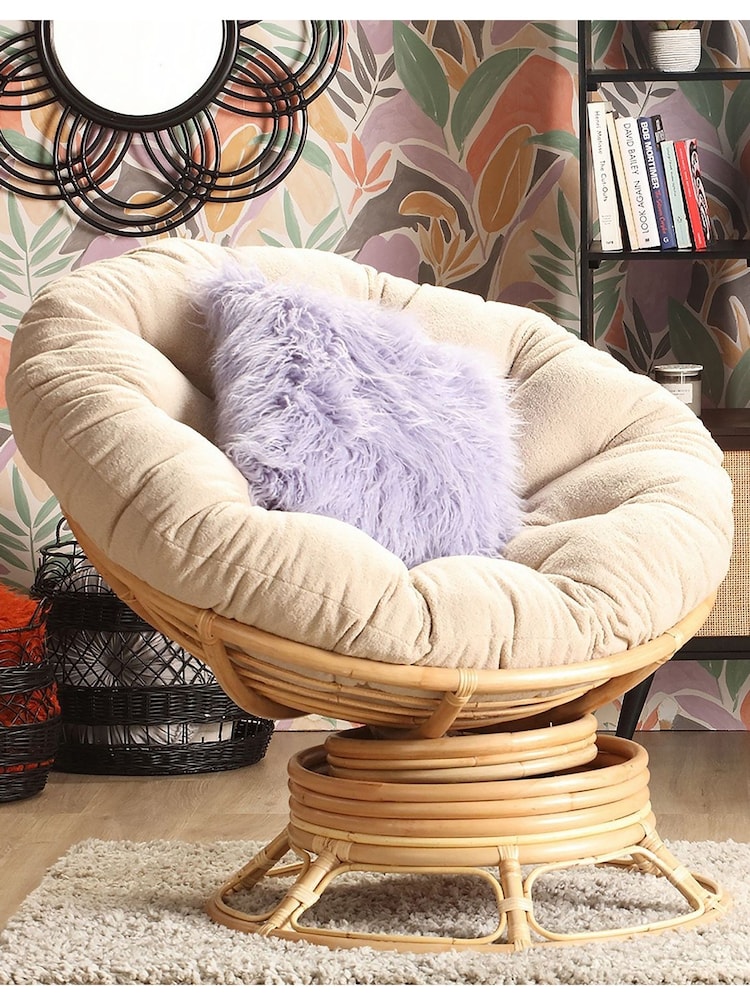 Desser Natural Rocking Papasan Chair With Latte Boucle Cushion - Image 1 of 2