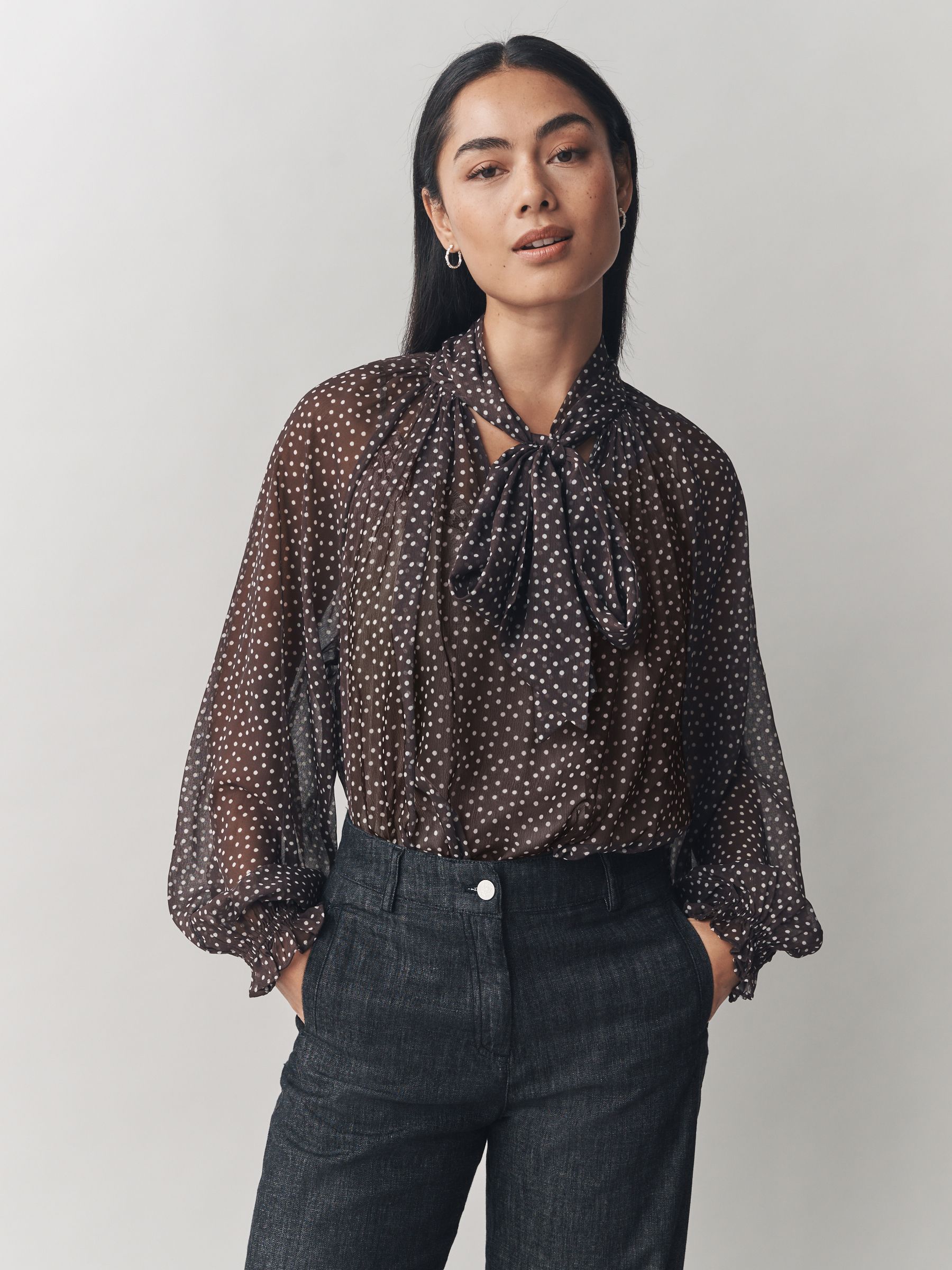 Buy Laura Ashley Chocolate Brown Polka Dot Chiffon Scarf Bow