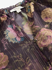 Laura Ashley Black Uffington Print Chiffon Ruffle Blouse with Lurex - Image 10 of 10