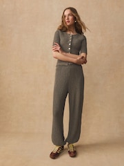 Khaki Green Texture Barrel Leg Trousers - Image 1 of 5