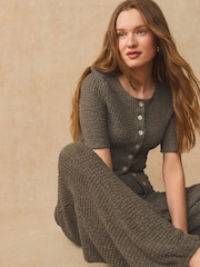 Khaki Green Texture Barrel Leg Trousers - Image 4 of 5