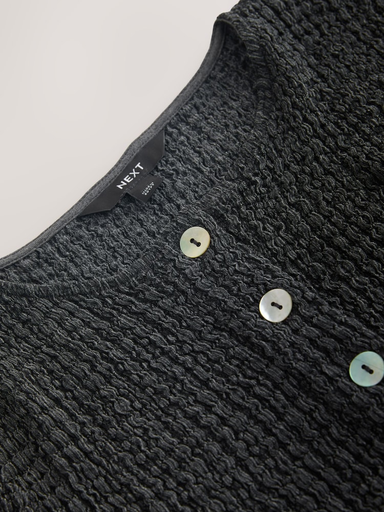 Grey Textured Button Through Half Sleeve Top - Image 2 of 3