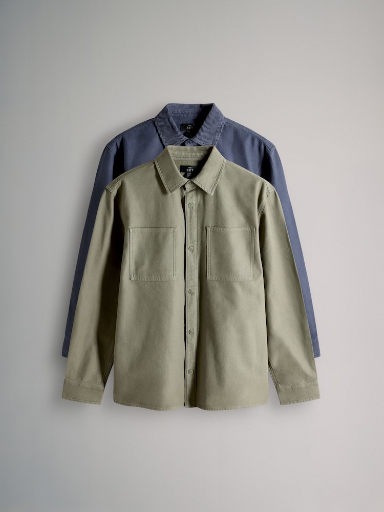 The Set 2 Pack Cotton Shackets Navy/Khaki - Image 2 of 6