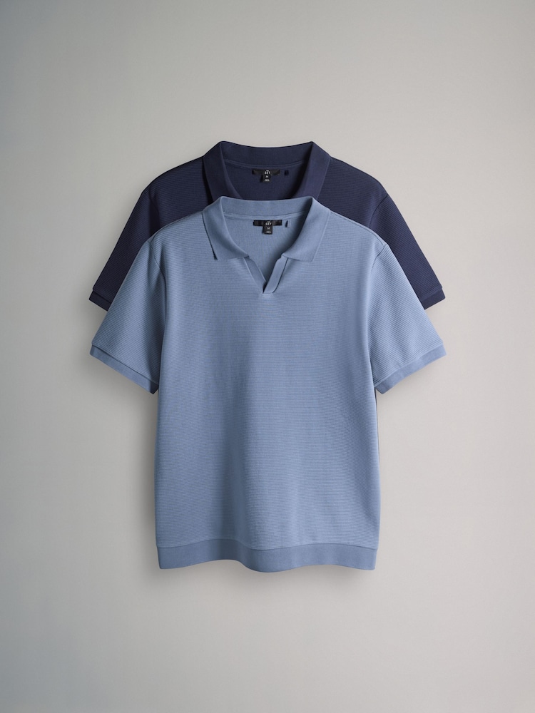 The Set 2 Pack Cotton Relaxed Fit Trophy Neck Navy - Image 1 of 6