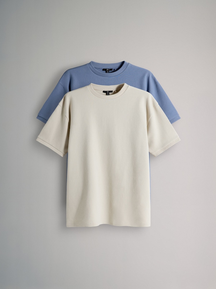 The Set 2 Pack Cotton Relaxed Fit Crew Neck TShirt Blue/Stone - Image 2 of 6