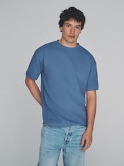 The Set 2 Pack Cotton Relaxed Fit Crew Neck TShirt Blue/Stone - Image 4 of 6
