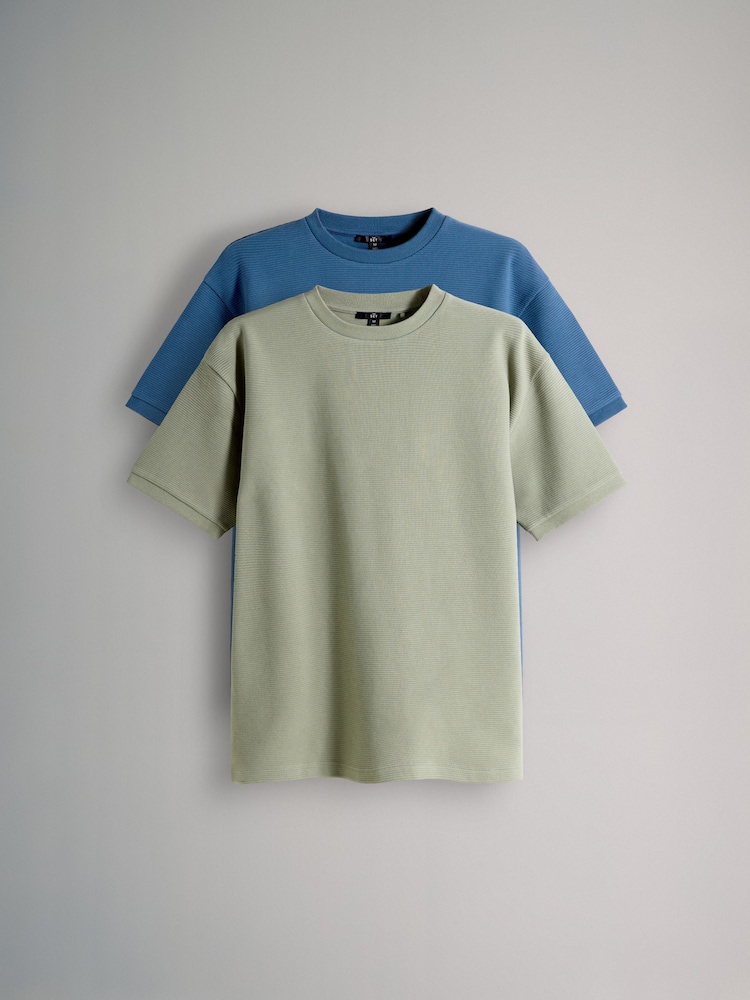 The Set 2 Pack Cotton Relaxed Fit Crew Neck TShirt Blue/Green - Image 1 of 5