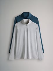 The Set 2 Pack Activewear Zip Neck Tops Grey/Navy - Image 1 of 5