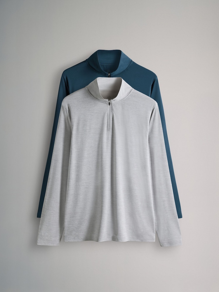 The Set 2 Pack Activewear Zip Neck Tops Grey/Navy - Image 1 of 5
