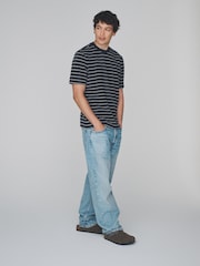 The Set 3 er-Pack Navyblau/Hellbraune Baumwoll-T-Shirts mit Struktur und Rundhals - Bild 4 von 6