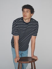 The Set 3 er-Pack Navyblau/Hellbraune Baumwoll-T-Shirts mit Struktur und Rundhals - Bild 5 von 6