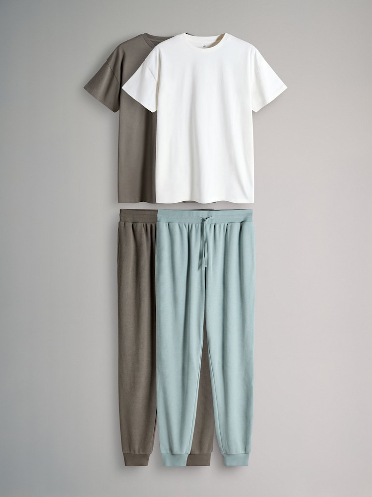 The Set 2 Pack Relaxed Fit TShirts and Waffle Loungepants Set Chocolate Brown - Image 1 of 6