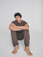 The Set 2 Pack Relaxed Fit TShirts and Waffle Loungepants Set Chocolate Brown - Image 4 of 6