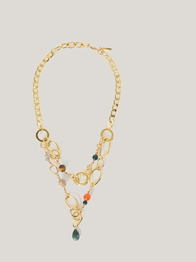 Jigsaw Gold Tone Mixed Loop Double Necklace - Image 1 of 3
