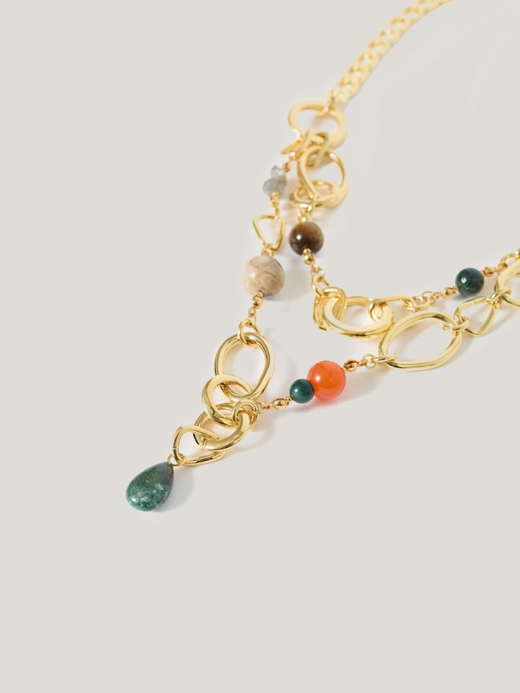Jigsaw Gold Tone Mixed Loop Double Necklace - Image 3 of 3