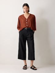 Jigsaw Brown Sheer Linen Blend Cardigan - Image 4 of 6