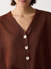 Jigsaw Brown Sheer Linen Blend Cardigan - Image 5 of 6