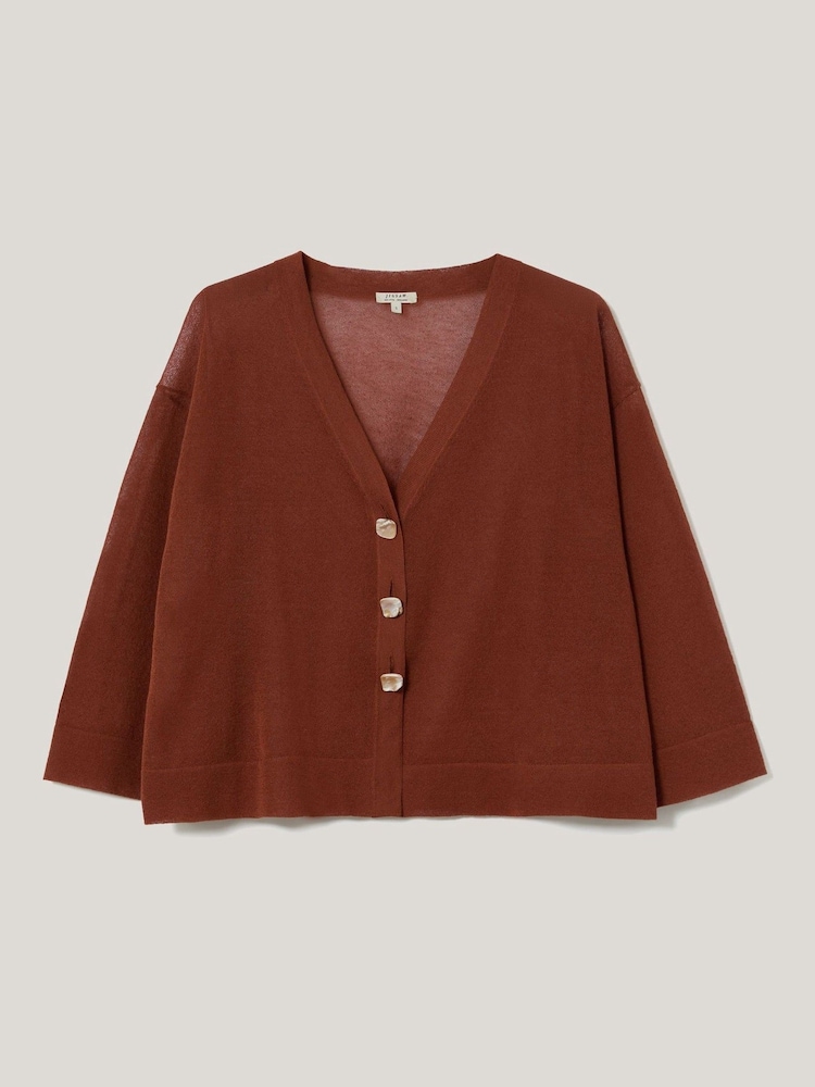 Jigsaw Brown Sheer Linen Blend Cardigan - Image 6 of 6
