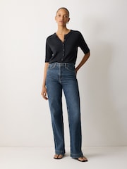 Jigsaw Blue Cotton Luxe Half Sleeve Cardigan - Image 1 of 3