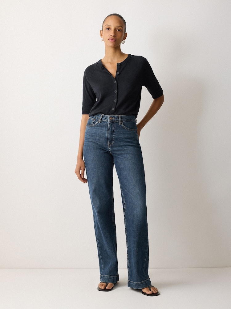 Jigsaw Blue Cotton Luxe Half Sleeve Cardigan - Image 1 of 3