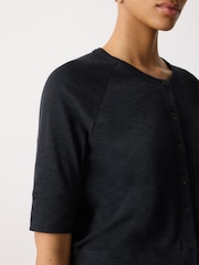 Jigsaw Blue Cotton Luxe Half Sleeve Cardigan - Image 2 of 3