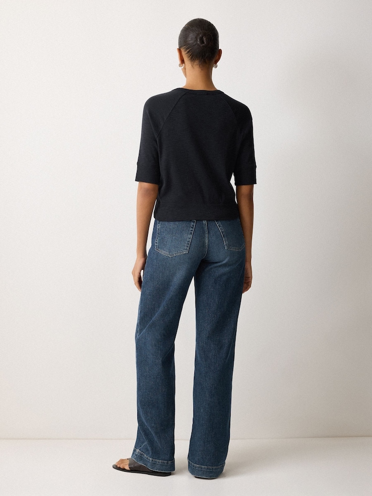 Jigsaw Blue Cotton Luxe Half Sleeve Cardigan - Image 3 of 3