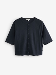 Jigsaw Blue Cotton Luxe Half Sleeve Cardigan - Image 4 of 4