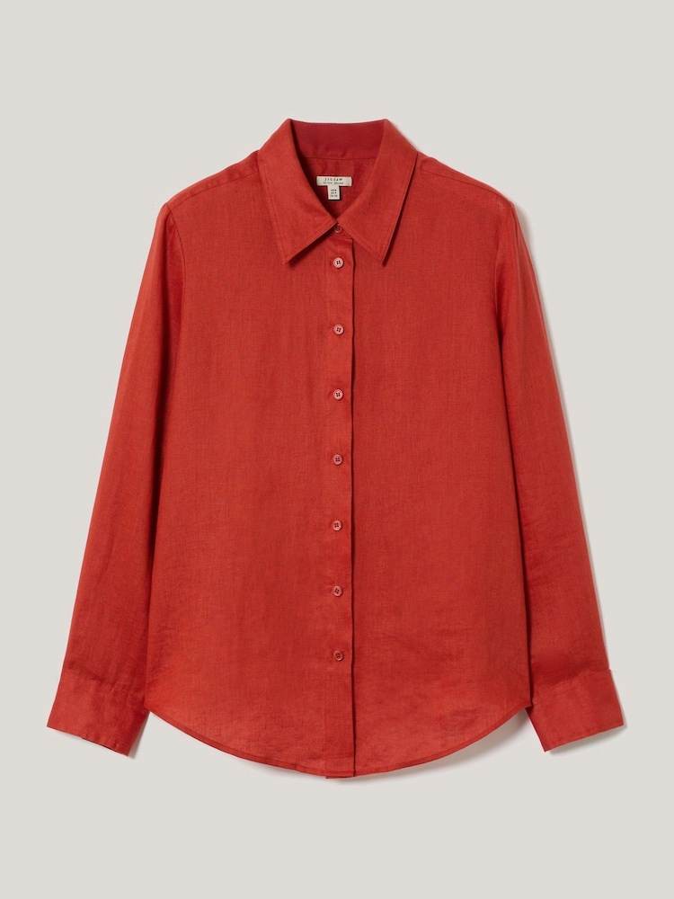 Jigsaw Orange Classic Linen Shirt - Image 6 of 6