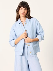 FatFace Darcy Blue Linen Jacket - Image 1 of 6