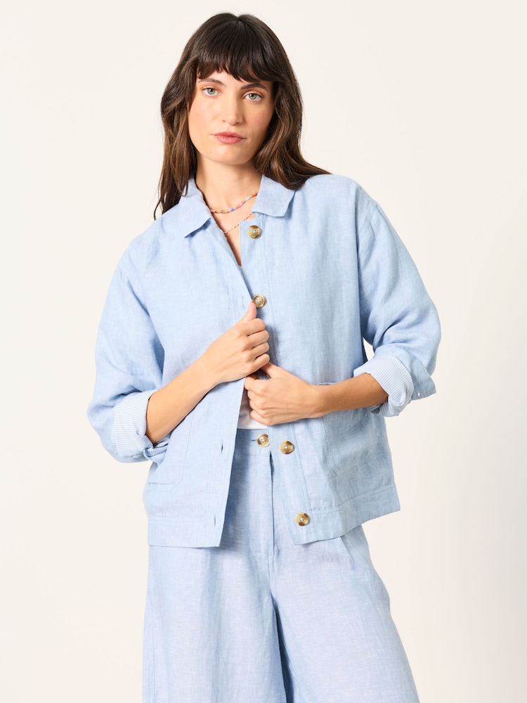 FatFace Darcy Blue Linen Jacket - Image 1 of 6