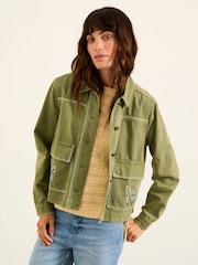 FatFace Grace Khaki Green Embroidered Jacket - Image 1 of 6