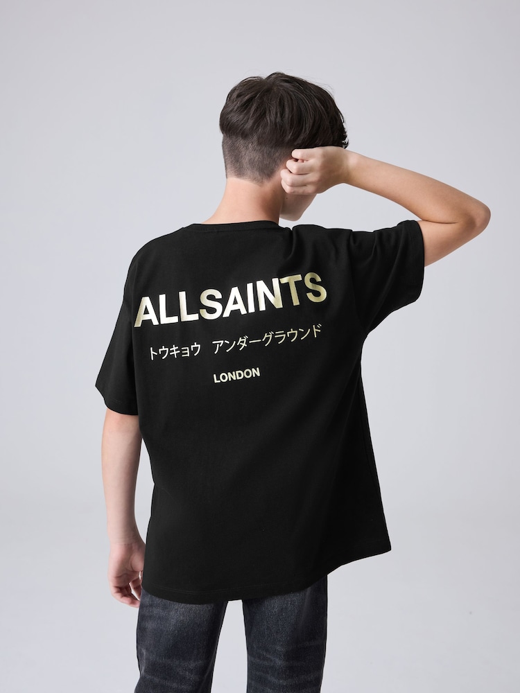 smALLSAINTS Black/Gold Oversized Underground Crew Cotton T-Shirt - Image 1 of 10